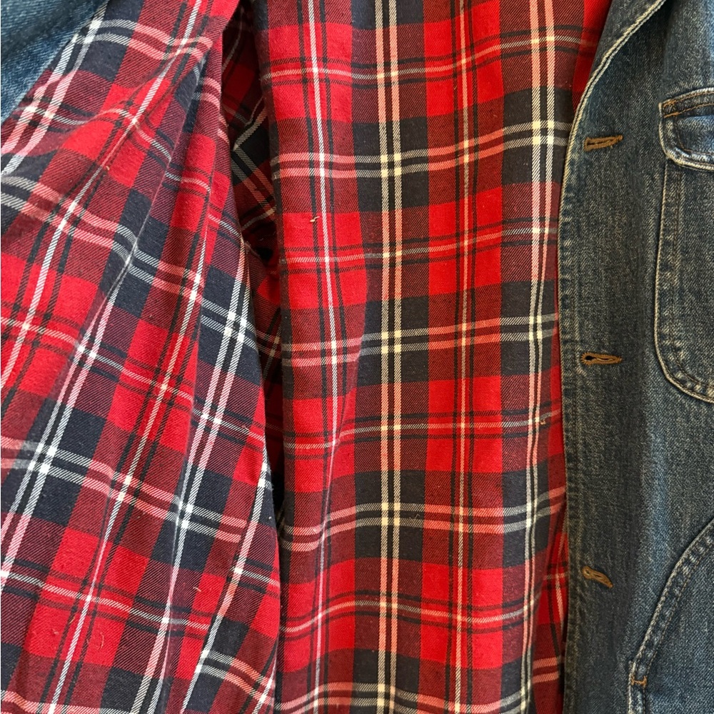 Alex Mill Blue Denim Jacket with Red Plaid Lining - Picture 3 of 4